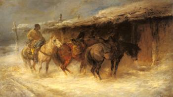 艾米爾 勞爾 Schreyer Adolf Wallachian Horseman In The Snow